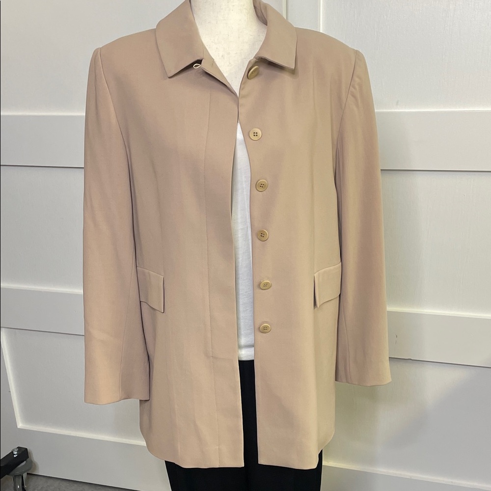 Oscar de la Renta “OSCAR” Collection Taupe Button Front Jacket | Size 12